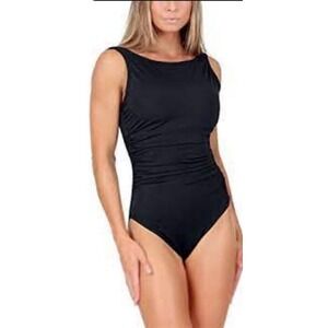 NWOT Instant Figure 6 High Neck 1PC Full Coverage Swimsuit Black 125690